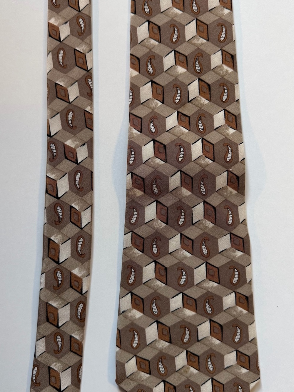 Pierre Cardin Silk Woven Tie Brown Beige Tan Geometric Abstract Logo